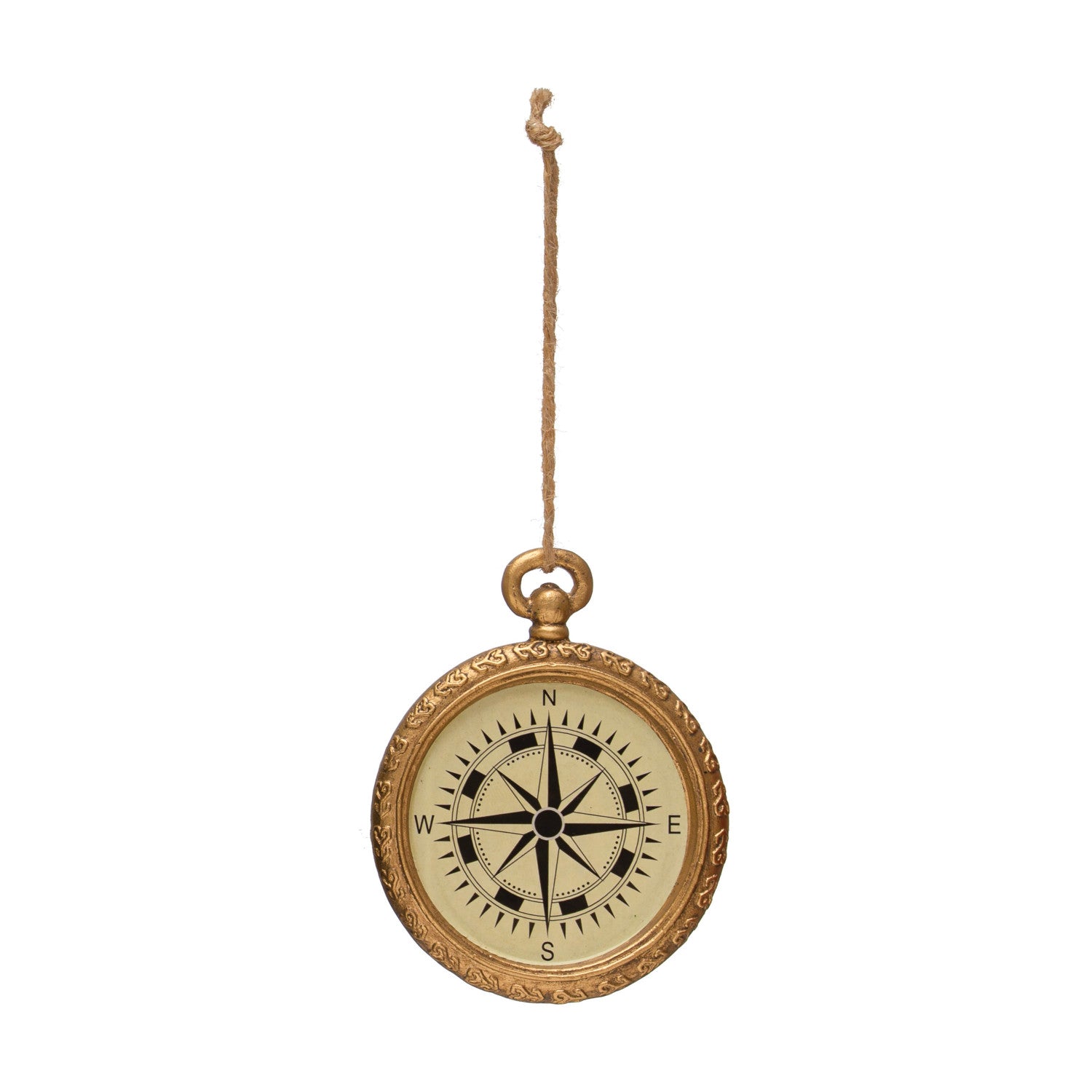 3-1/2"H Resin Compass Ornament, Gold Finish
