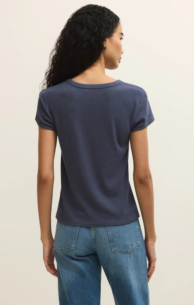 Renae Rib Short Sleeve Top- Indigo
