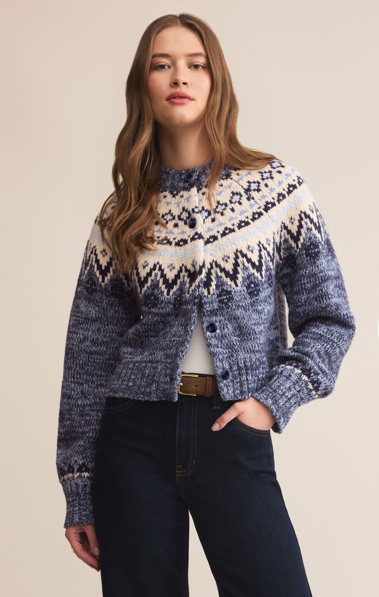 North Sea Fairisle Cardigan- Blue Velvet Heather