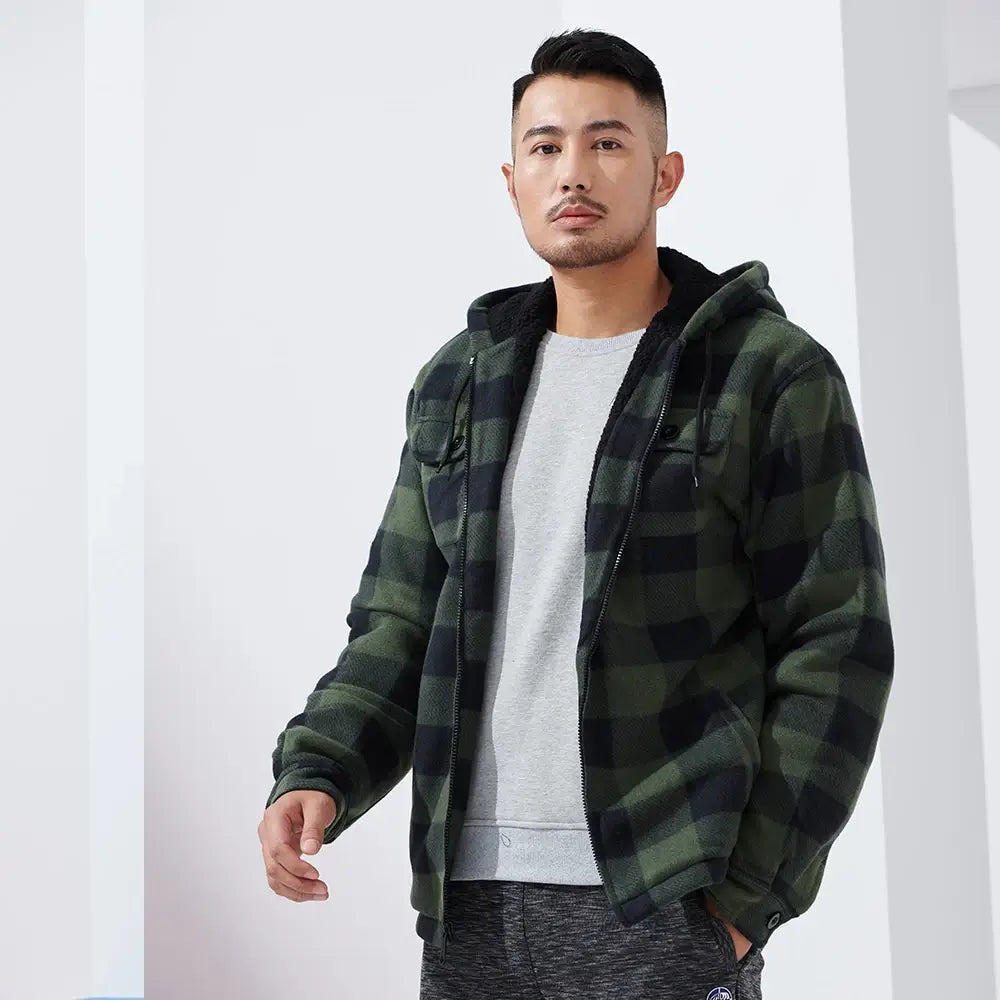 Men's Plaid Sherpa Lined Flannel Jacket with Pockets