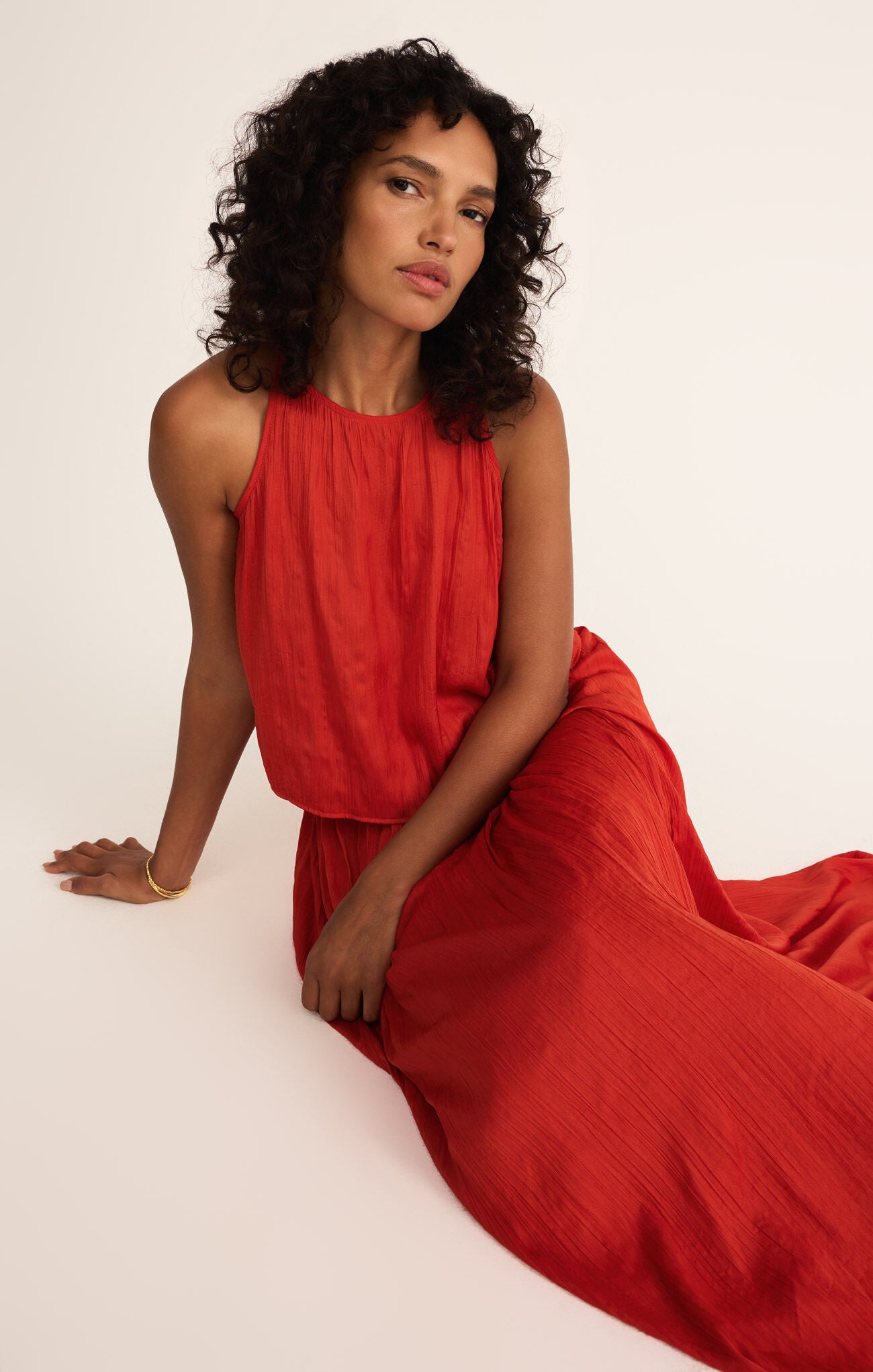 Nicoline Crinkle Midi Skirt Cabana Red