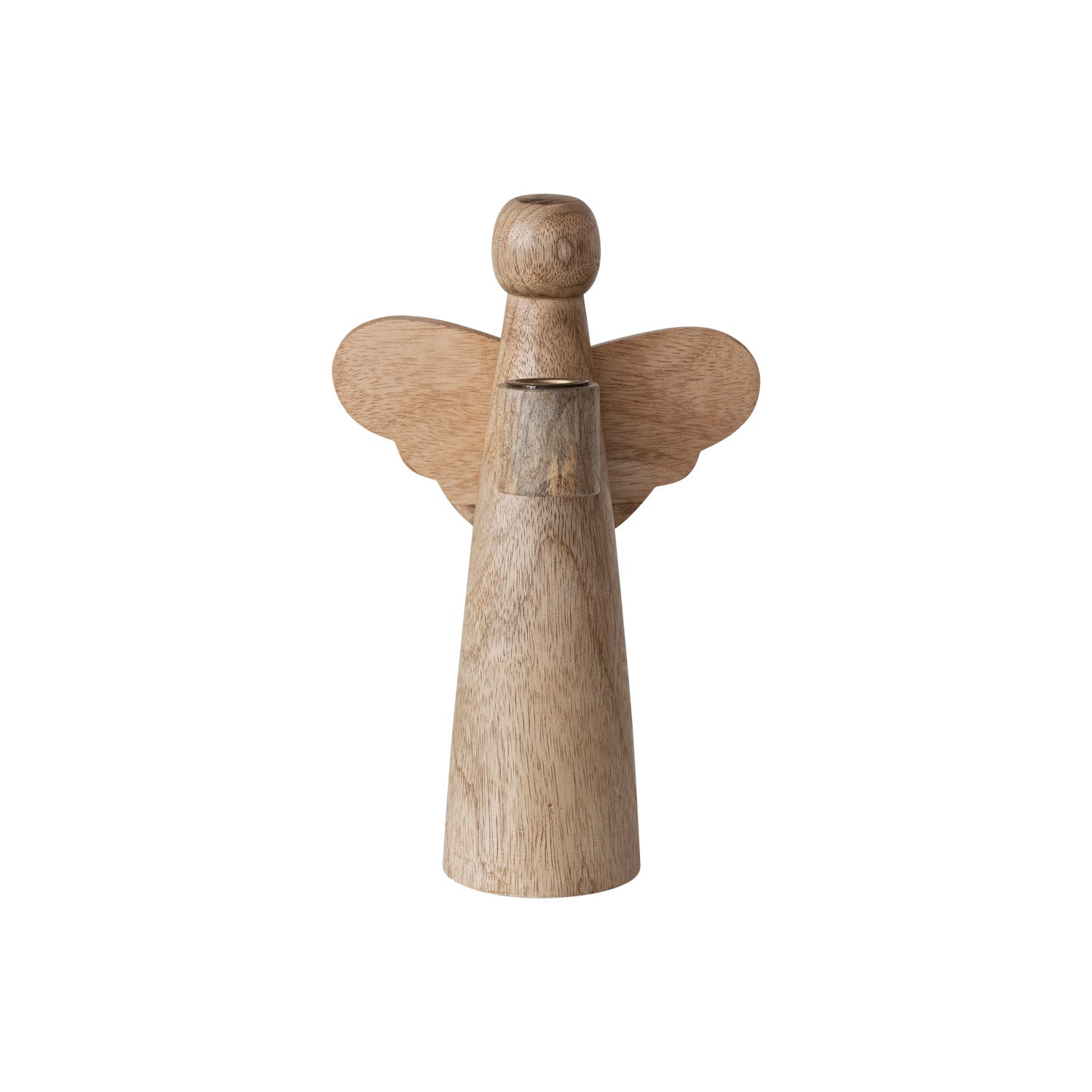 10" Mango Wood Angel Taper Holder, Natural