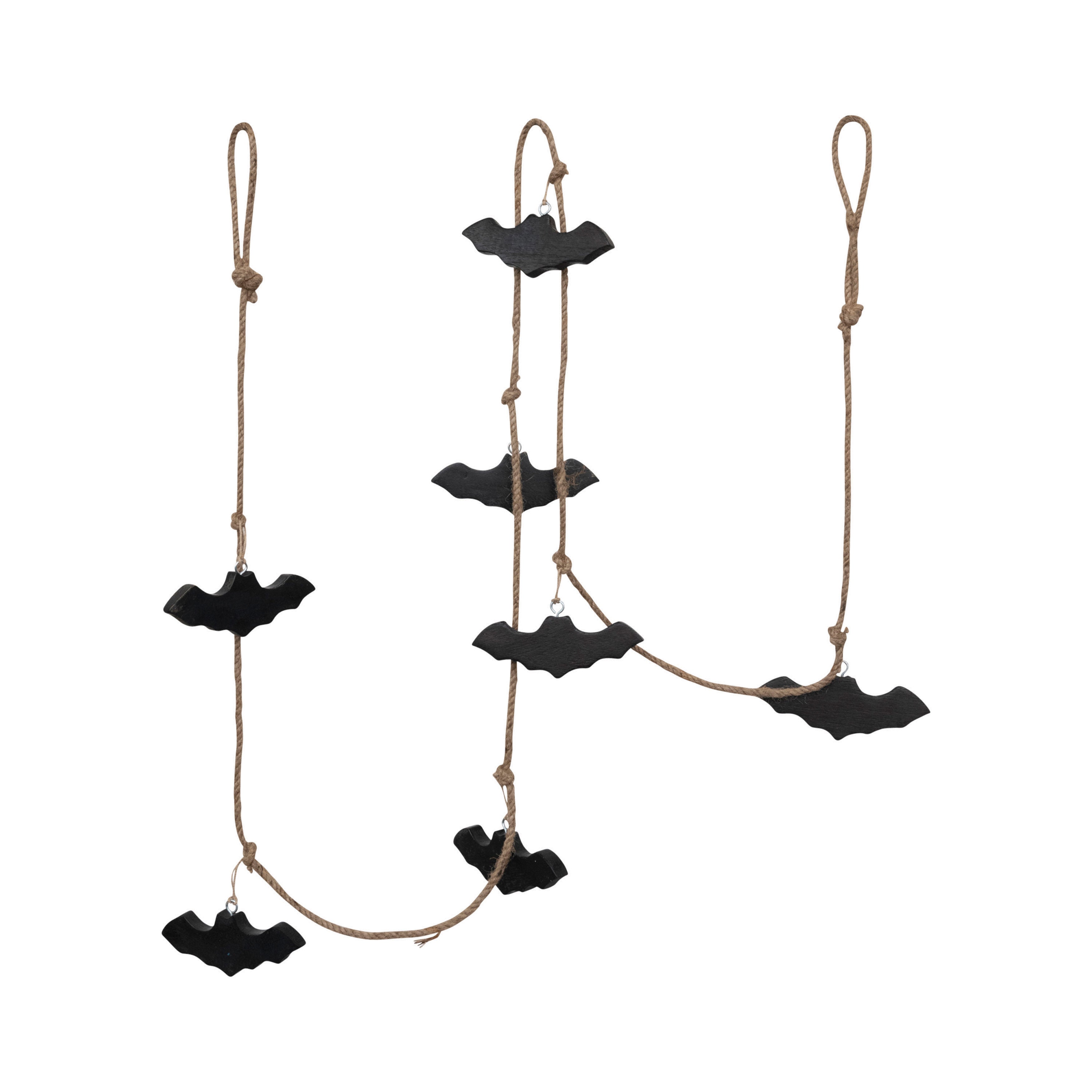 72"L Mango Wood and Jute Rope Bats Garland, Black