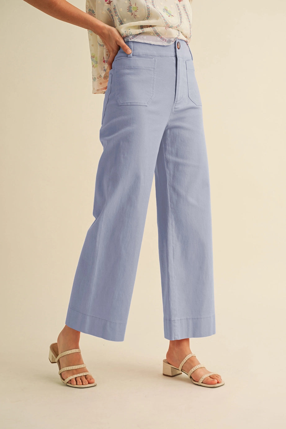High Waist Cropped Wide Leg Pants - Coneflower Blue