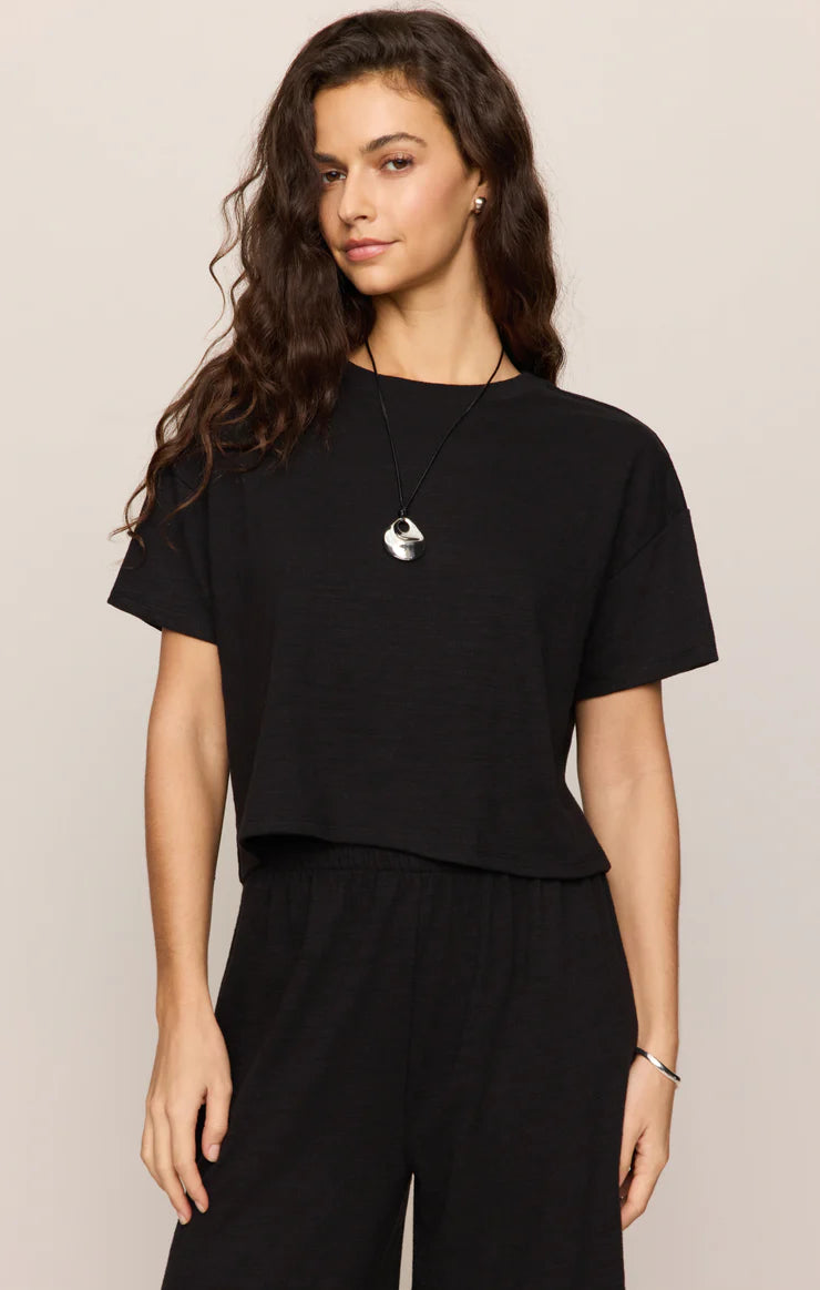 Sway Textured Cropped Tee- Black