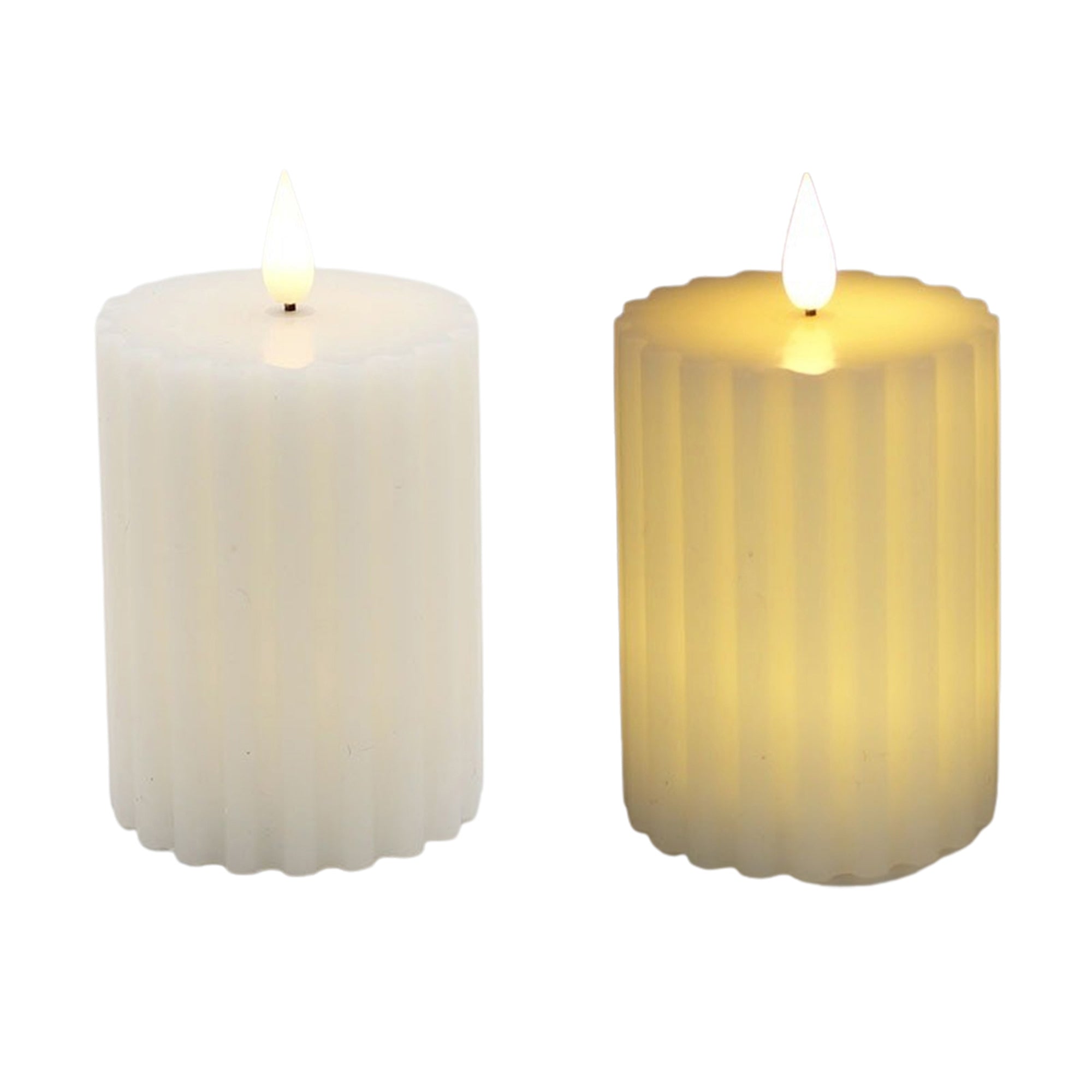 Small White Ribbed LED Pillar Candle