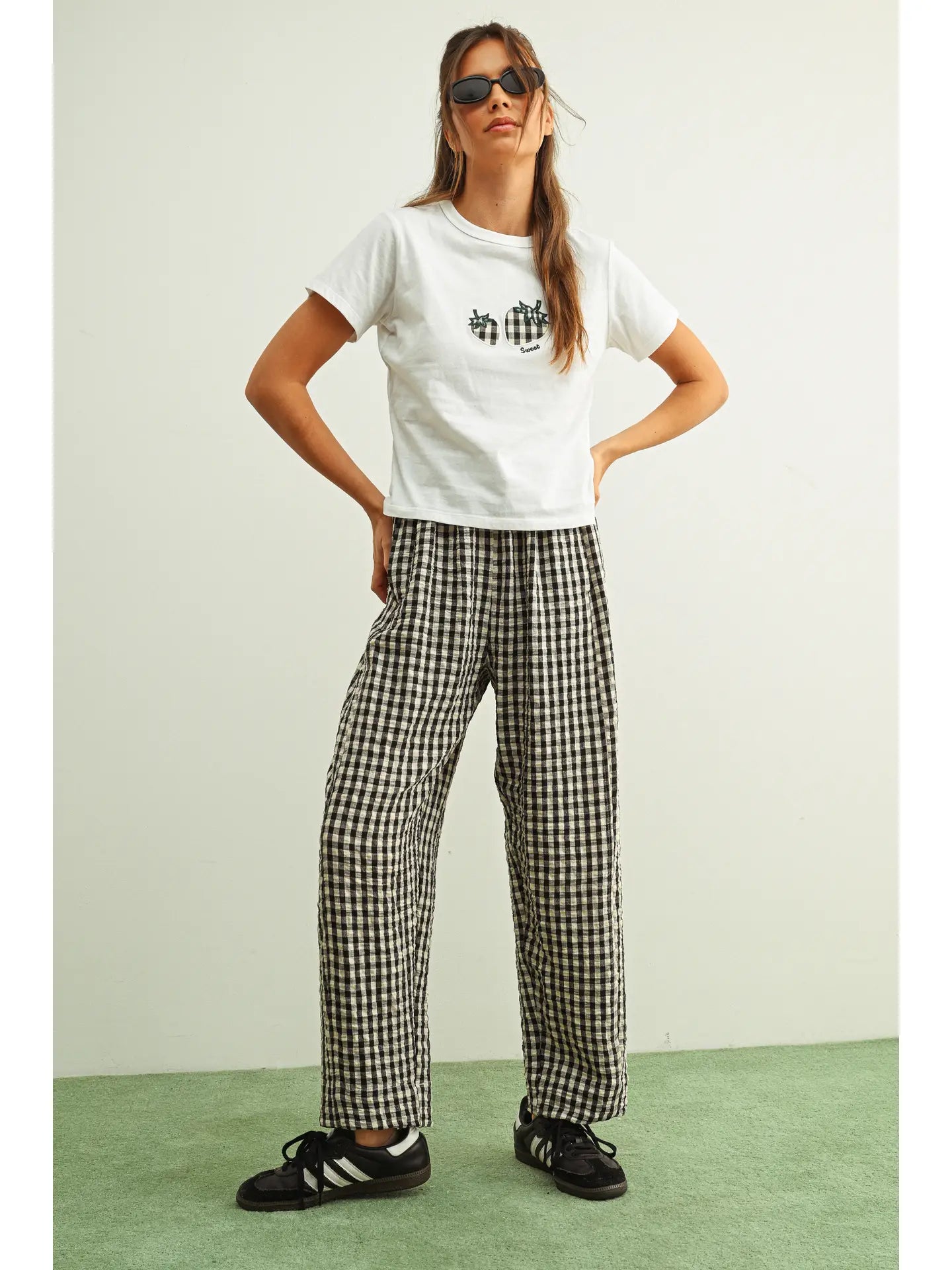 Black Gingham Elastic Waist Pant