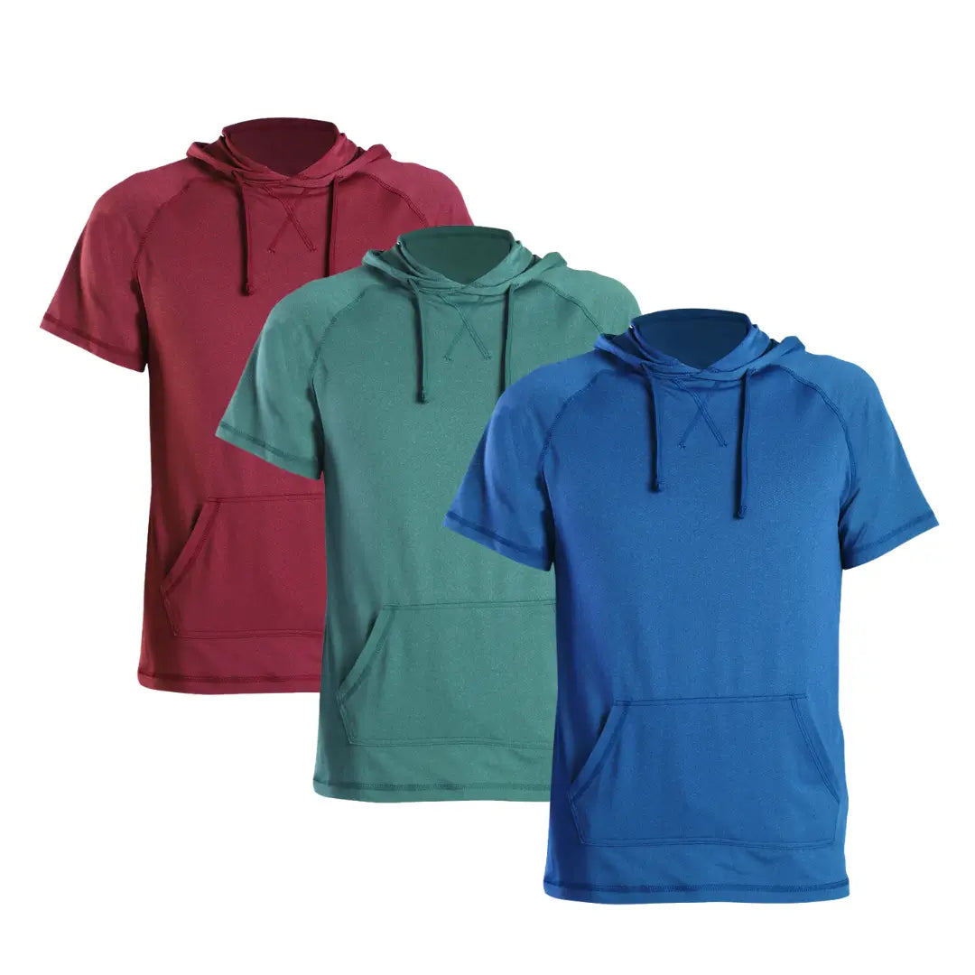 3 Pack Men's Short Sleeve Hoodie with Pockets