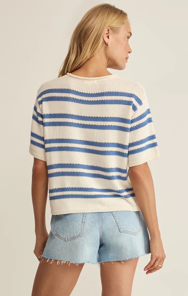Prado Stripe Sweater Tee- Lake Blue