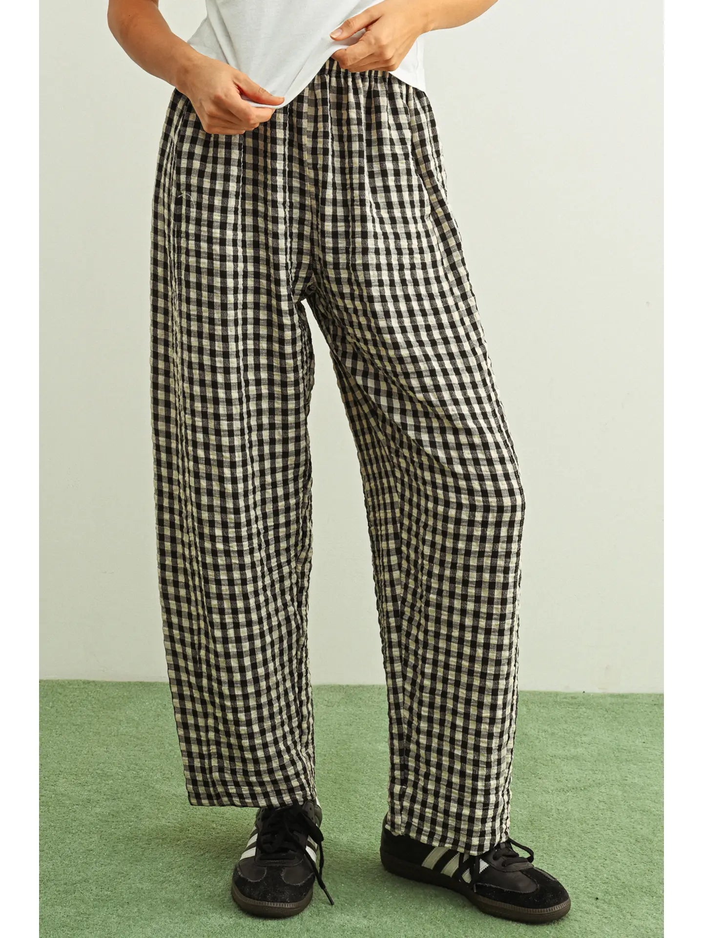 Black Gingham Elastic Waist Pant