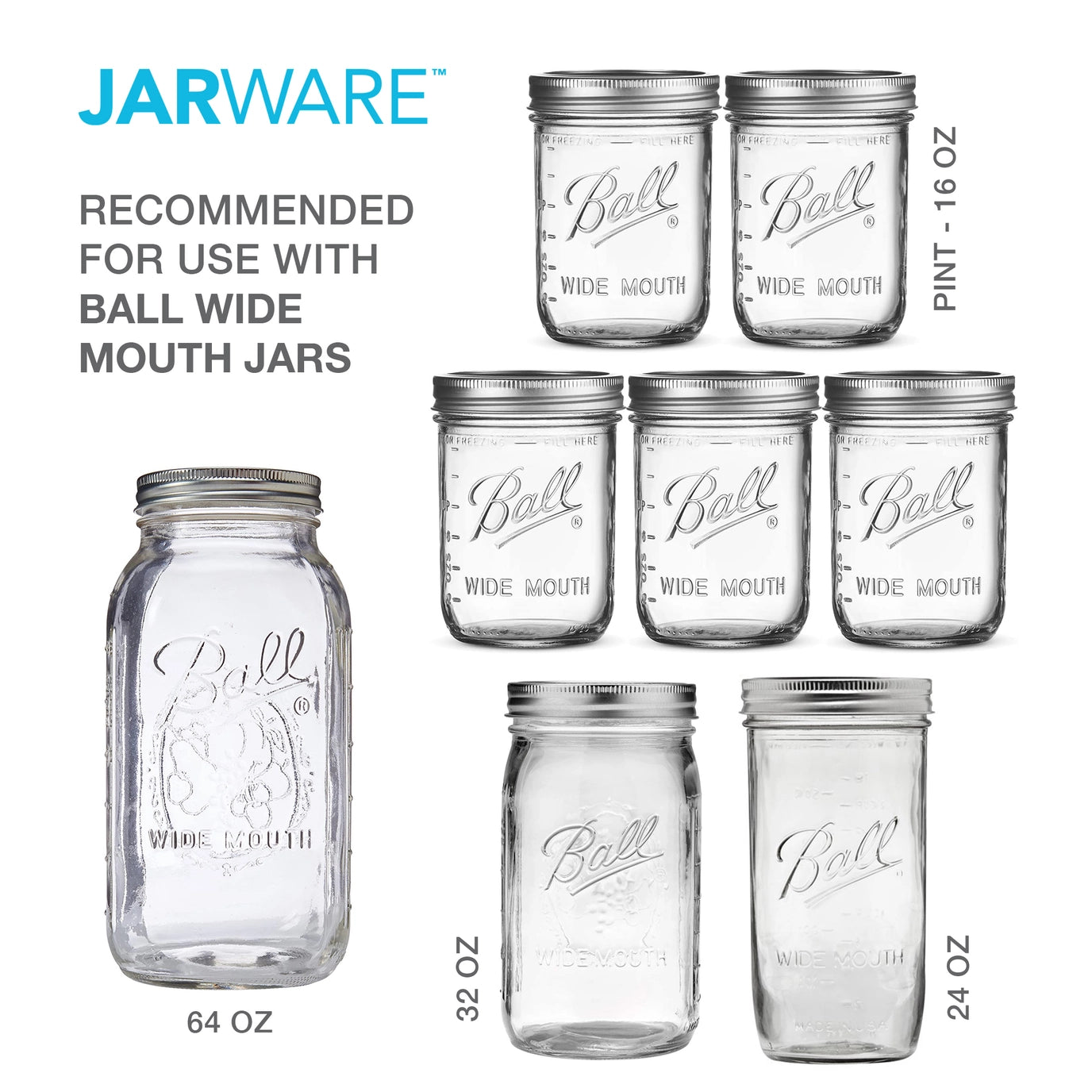 Jarware Cocktail Shaker Lid for Wide Mouth Mason Jar
