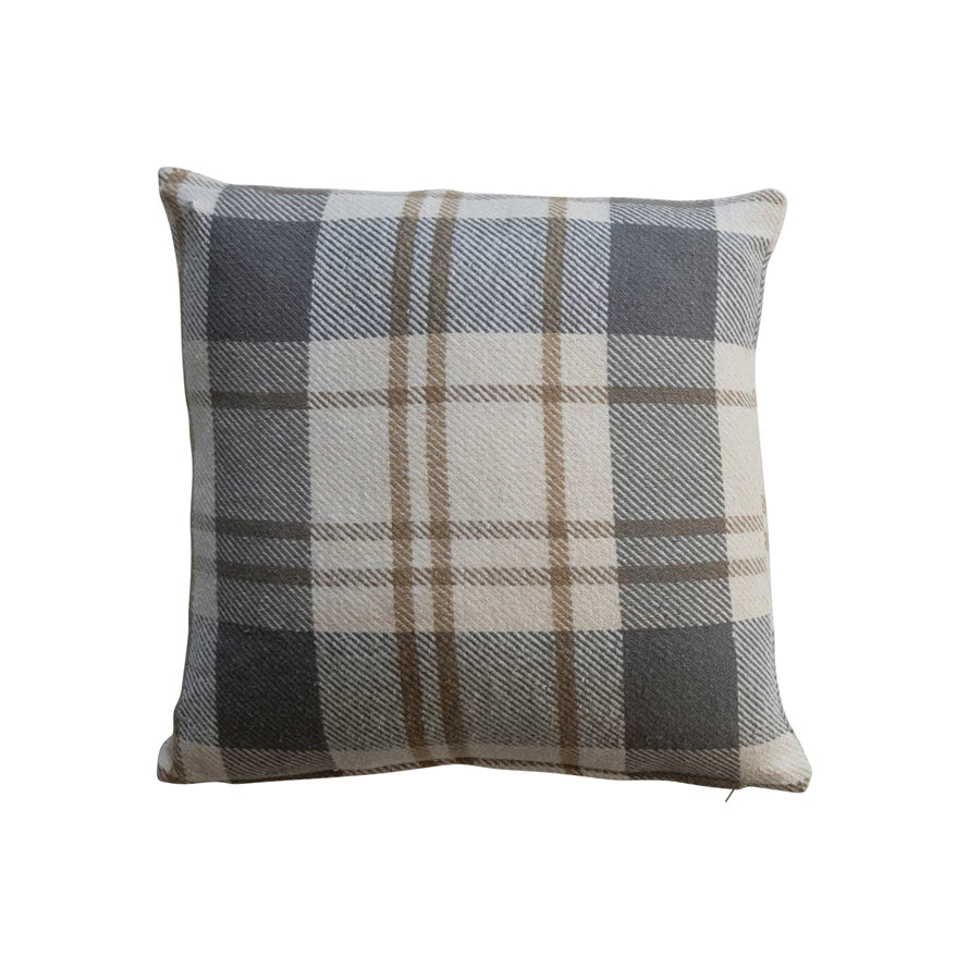 20" Square Brushed Cotton Flannel Pillow, Multi Color Plaid