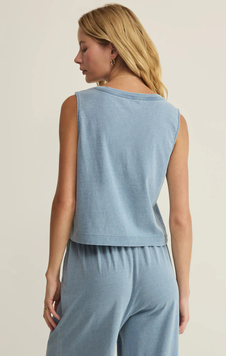 Sloane V-Neck Jersey Denim Tank- Ocean Air Indigo