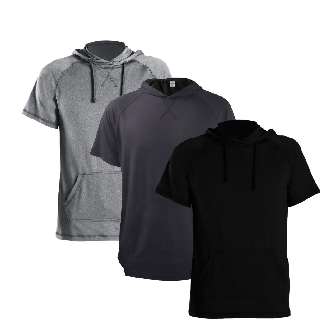 3 Pack Men's Short Sleeve Hoodie with Pockets
