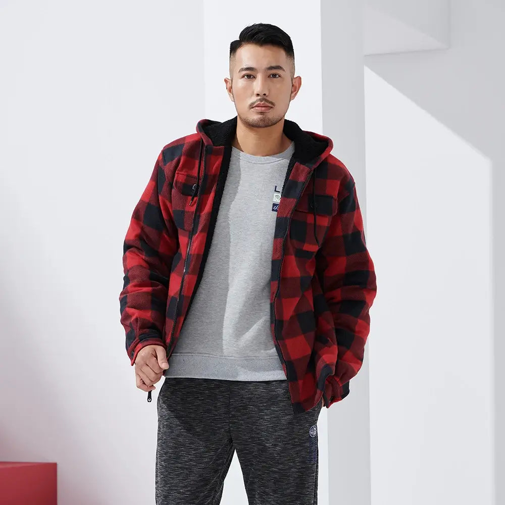 Men's Plaid Sherpa Lined Flannel Jacket with Pockets