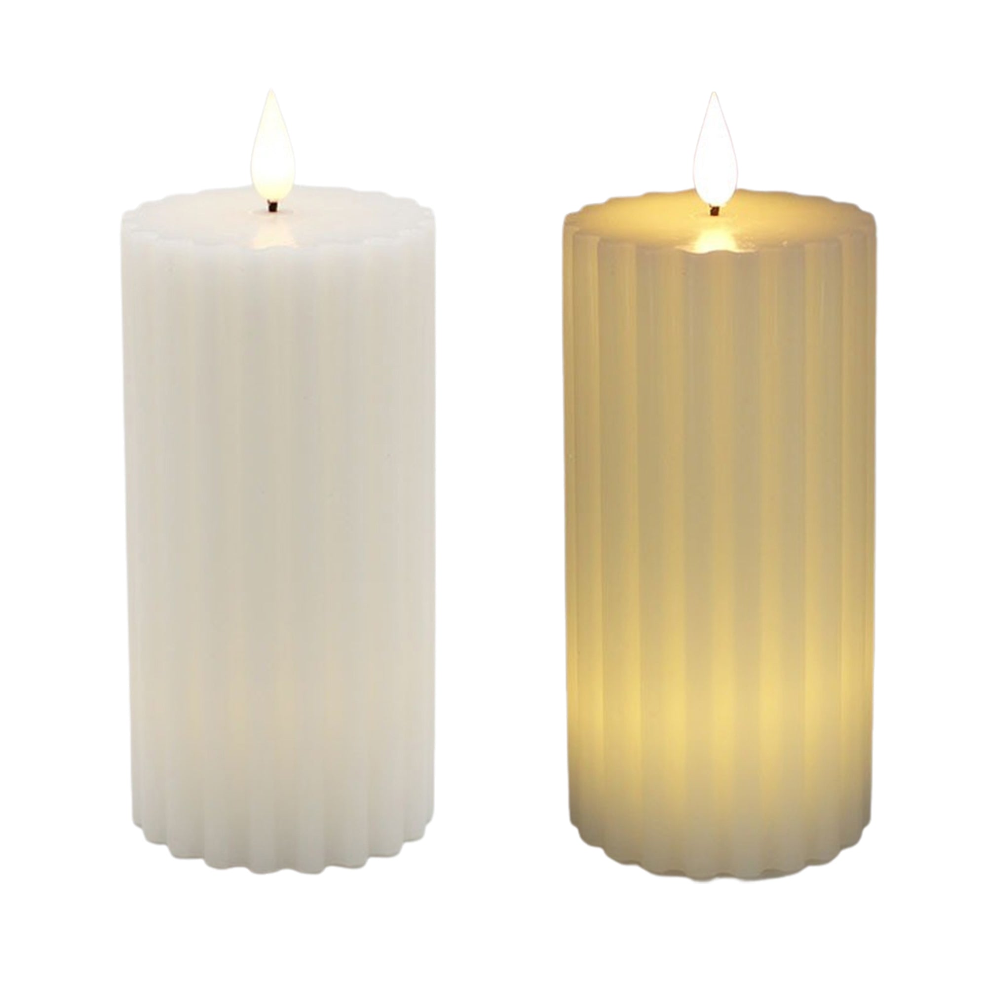 Large White Ribbed LED Pillar Candle
