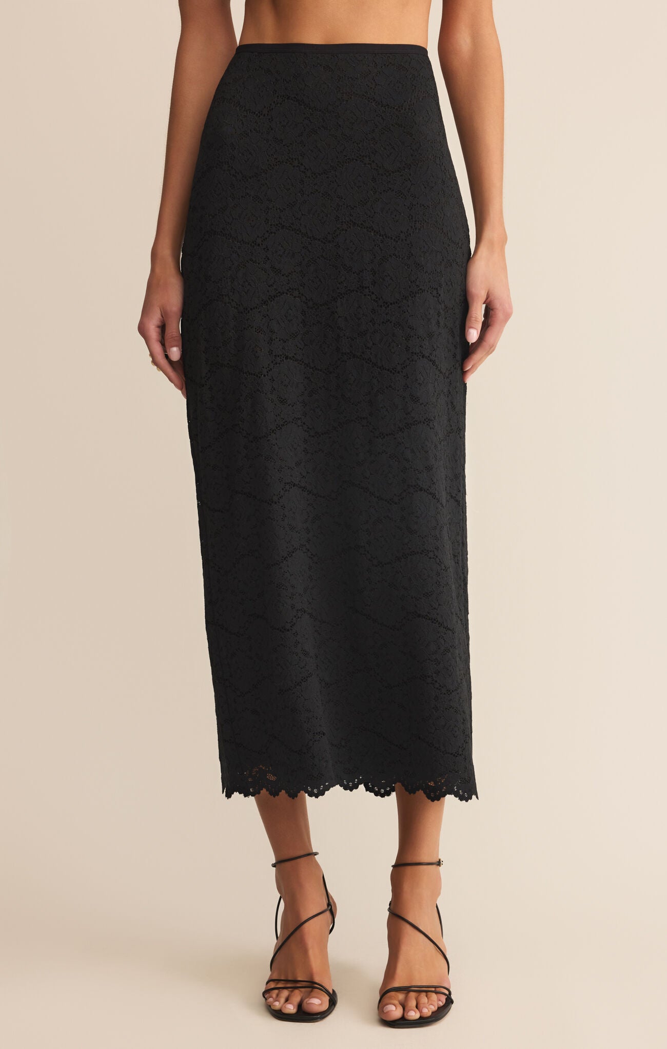 Via Lace Midi Skirt Black