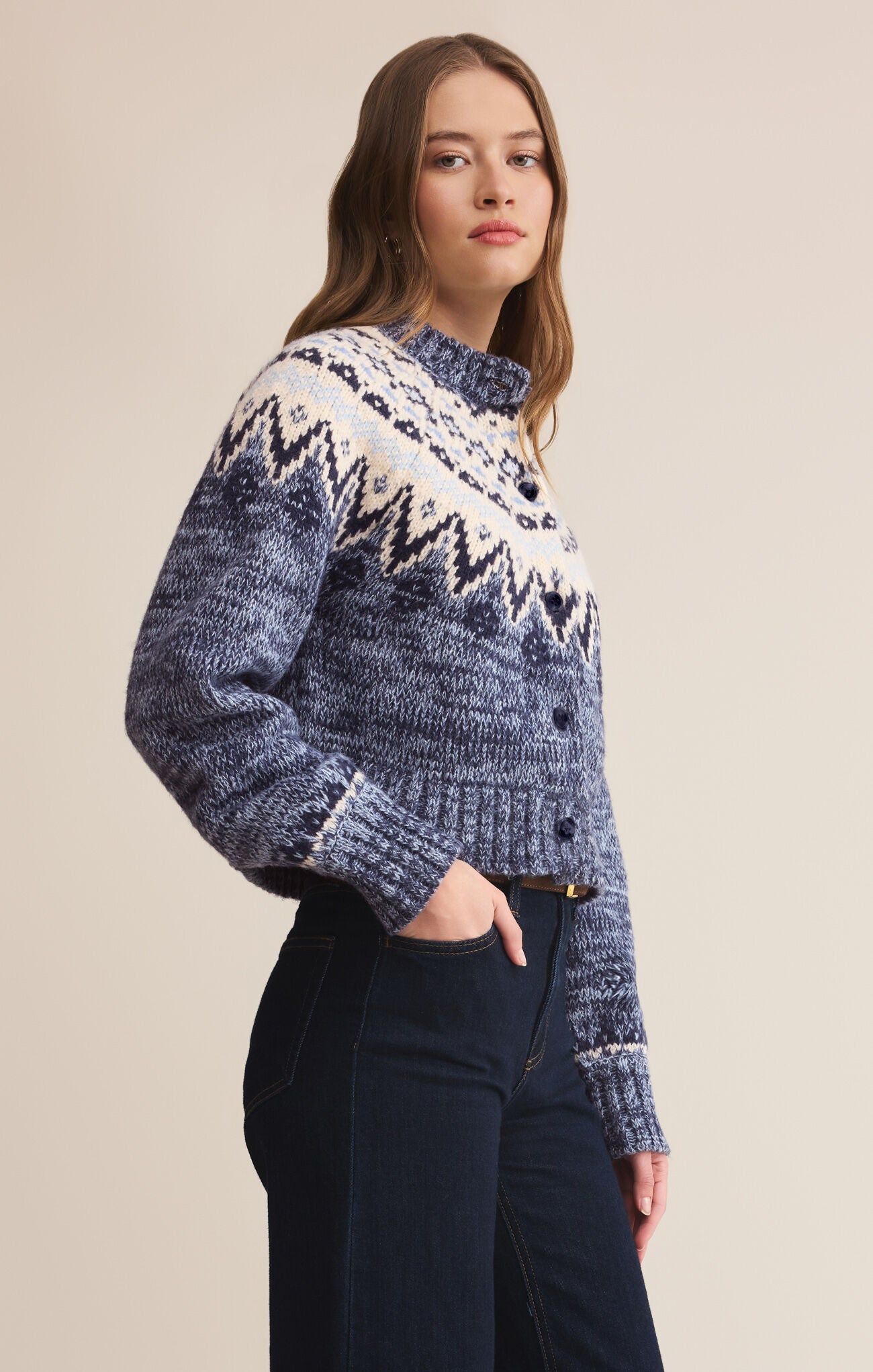 North Sea Fairisle Cardigan- Blue Velvet Heather