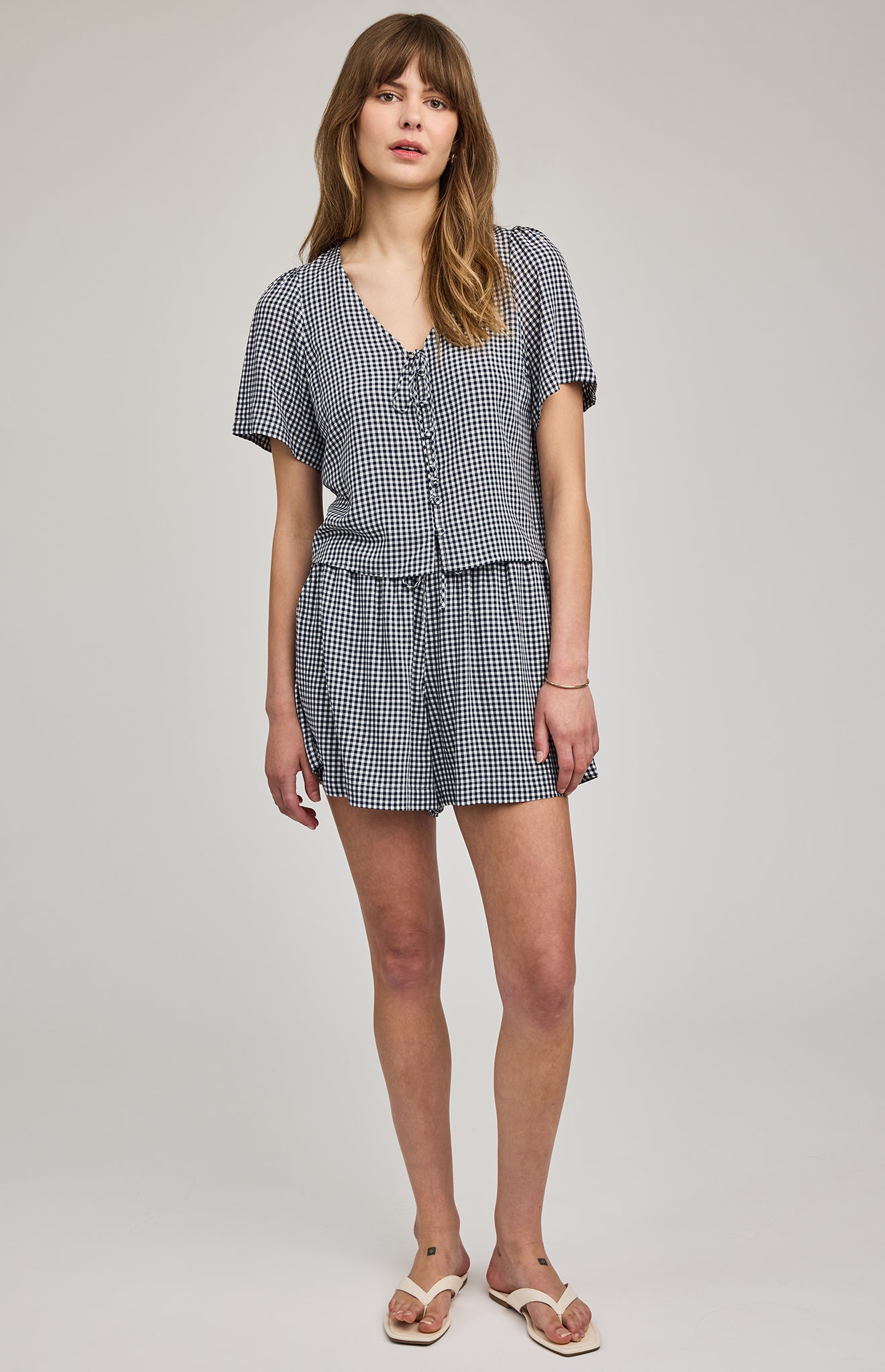 Becca Tie Front Top- Navy Gingham