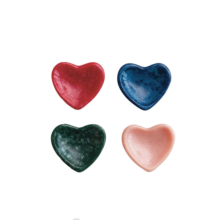 2-1/4"L x 2"W Marbled Resin Heart Shaped Dish, 4 Colors