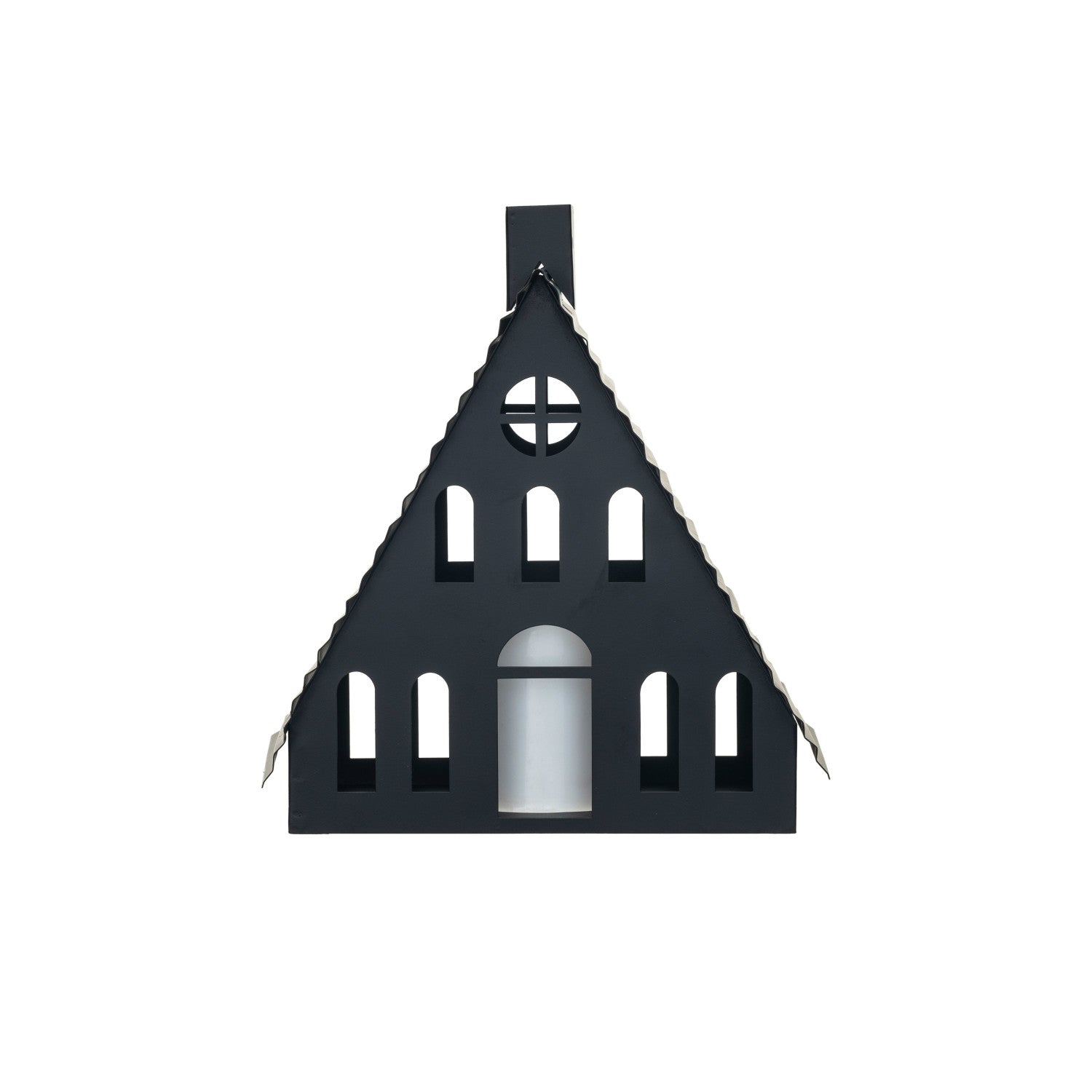 9"H Metal House with LED Candle