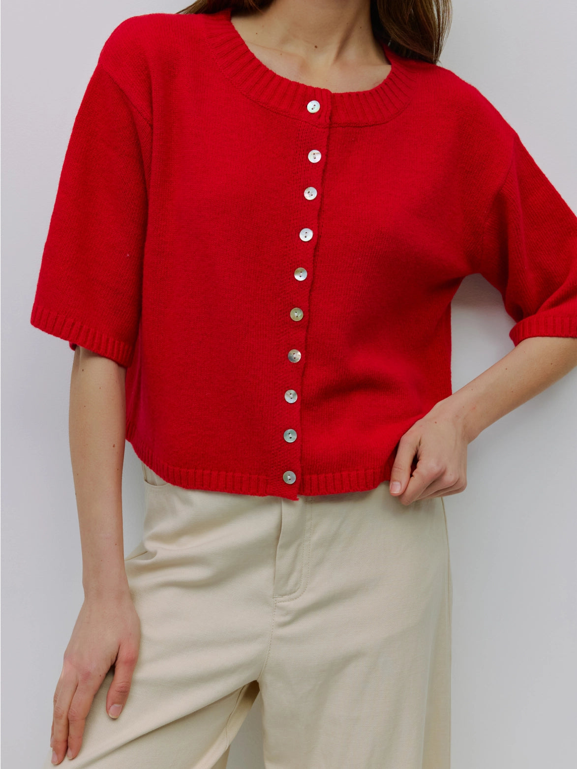 Stacey Half Sleeve Cardigan - Red