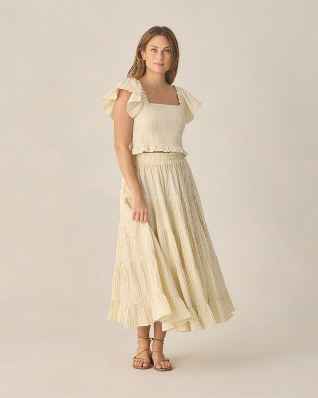 Citron Stripe Ruffle Tiered Maxi Skirt
