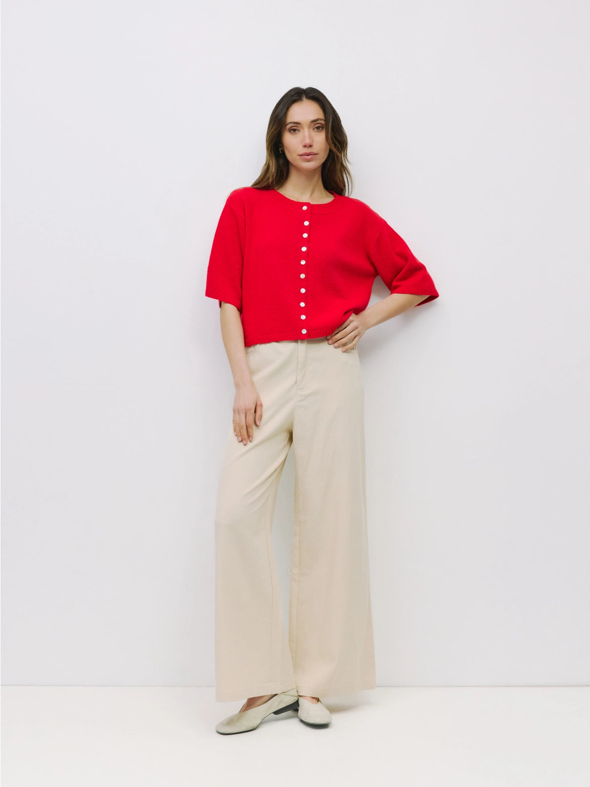 Stacey Half Sleeve Cardigan - Red