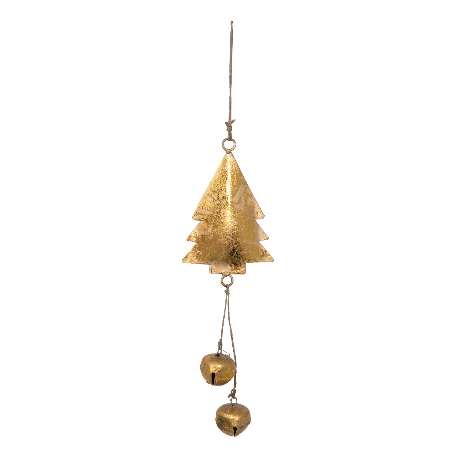 10-1/2"H Metal Tree Ornament with Bells, Distressed Gold Finish
