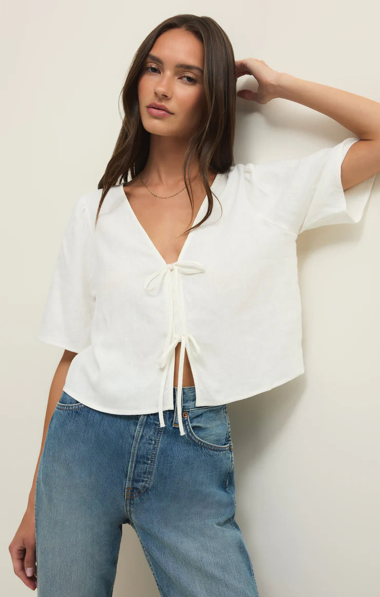 La Belle Linen Top White