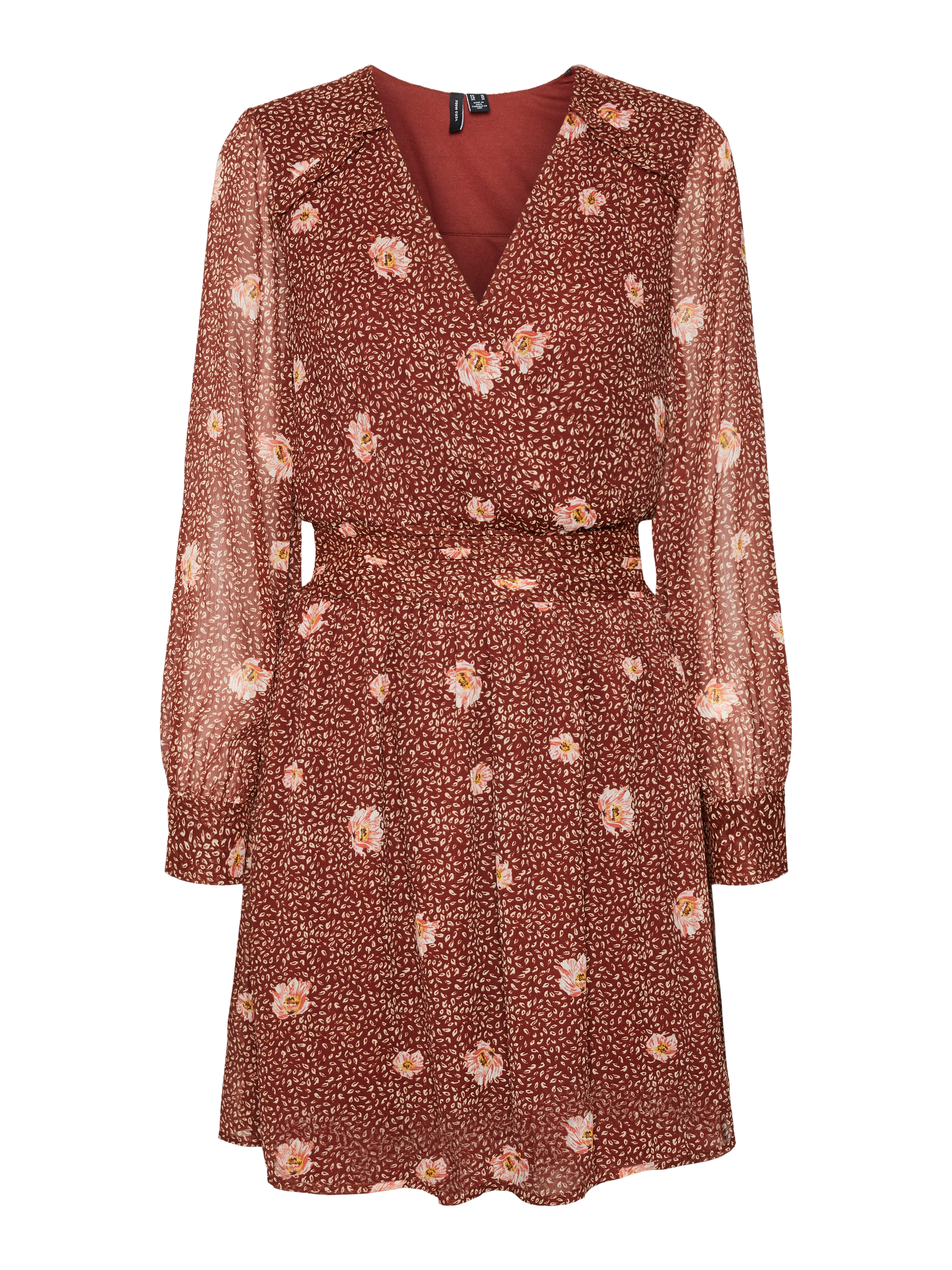 MILLA LONG SLEEVE V-NECK SHORT DRESS - Fired Brick