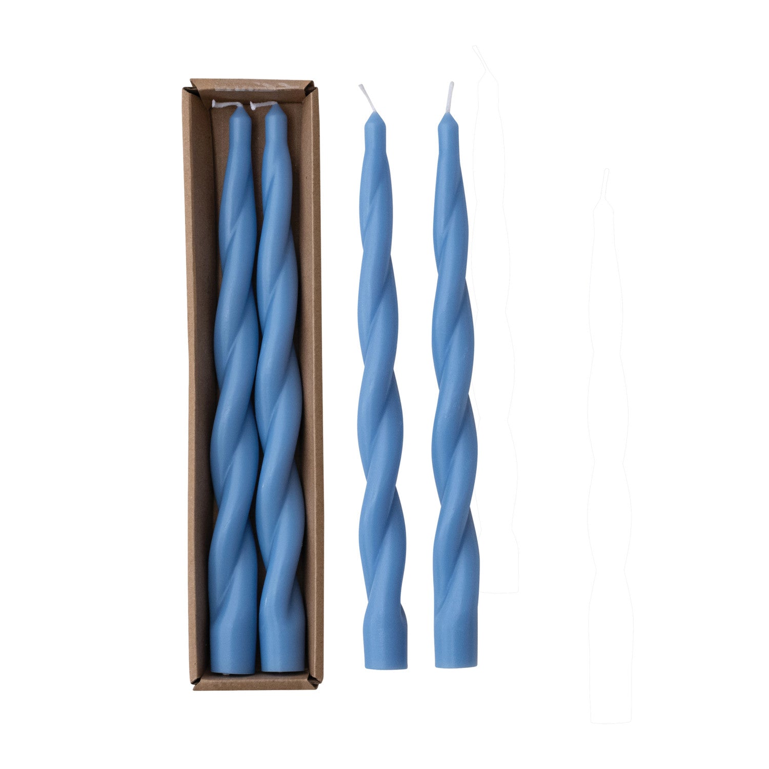 Unscented Twisted Taper Candles in Box, Blue, Set of 2