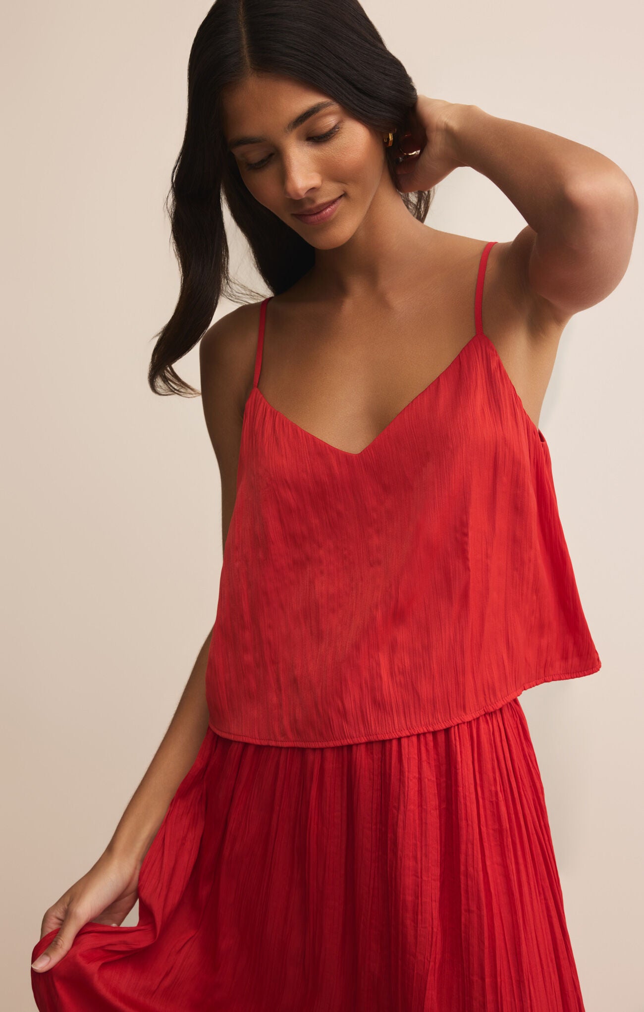 Fiore Crinkle Satin Tank - Cabana Red