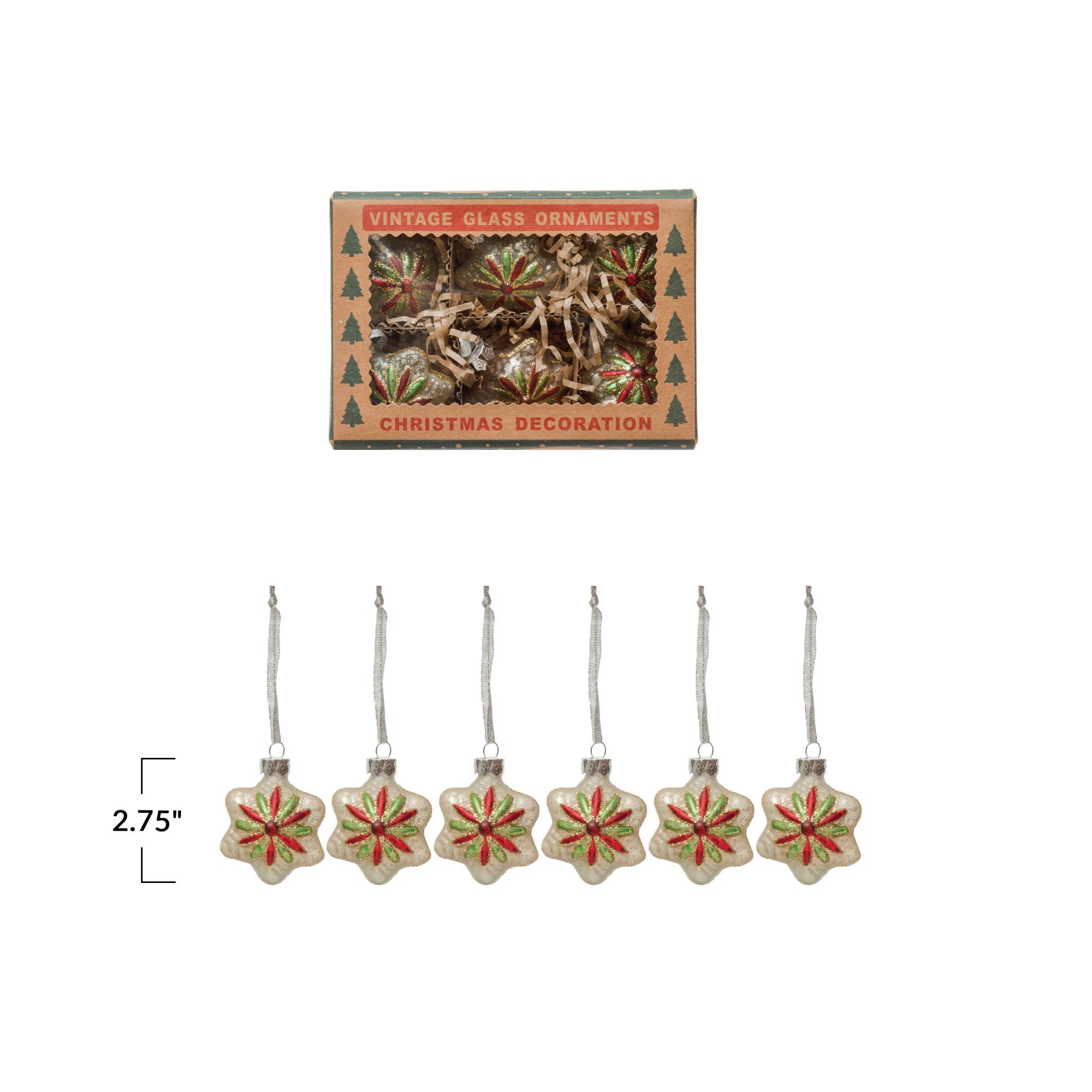 Glass Star Ornaments, Boxed Set of 6