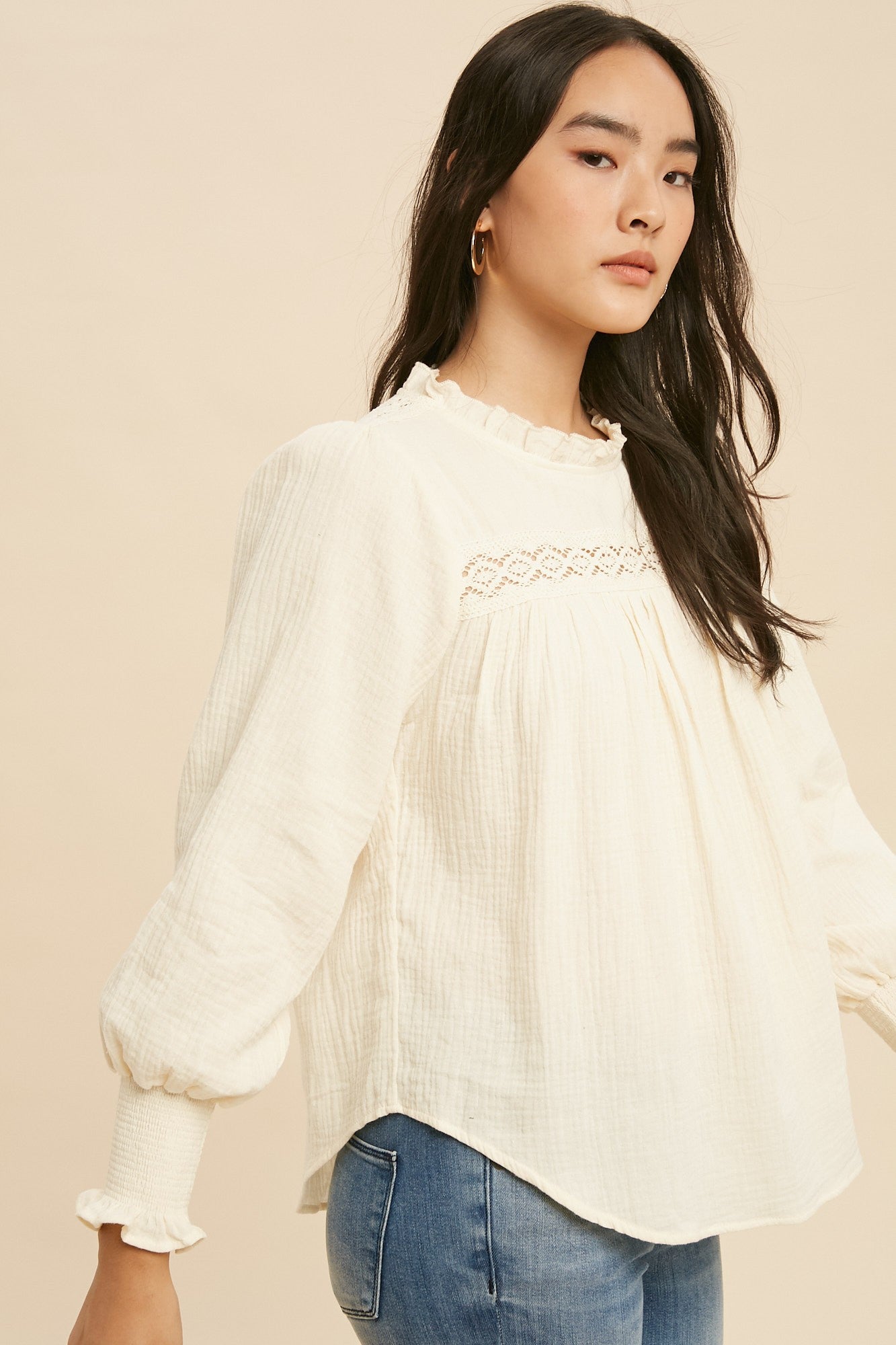 Buttercream Ruffle Mock Neck Blouse