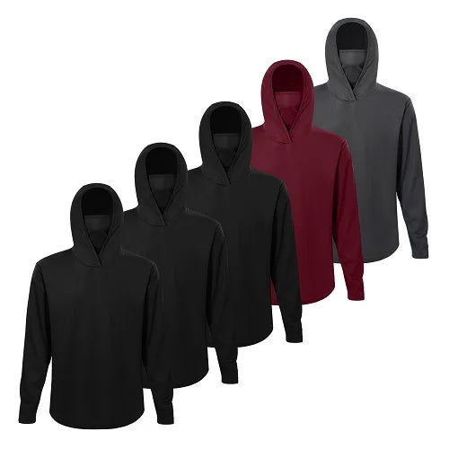 5-Pack Men’s Performance Hooded Long Sleeve T-Shirts (Lightweight & Breathable)