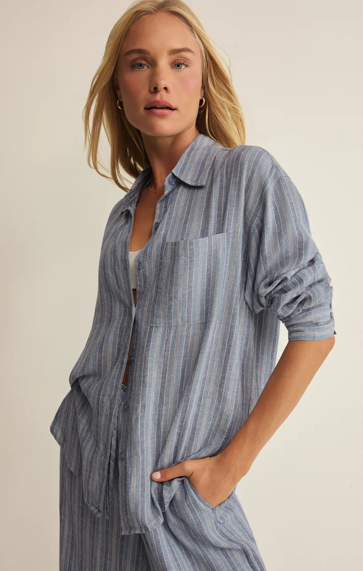 The Signature Striped Button Up- Indigo