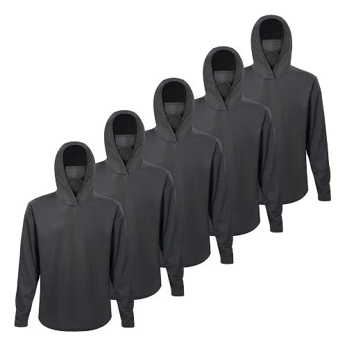 5-Pack Men’s Performance Hooded Long Sleeve T-Shirts (Lightweight & Breathable)