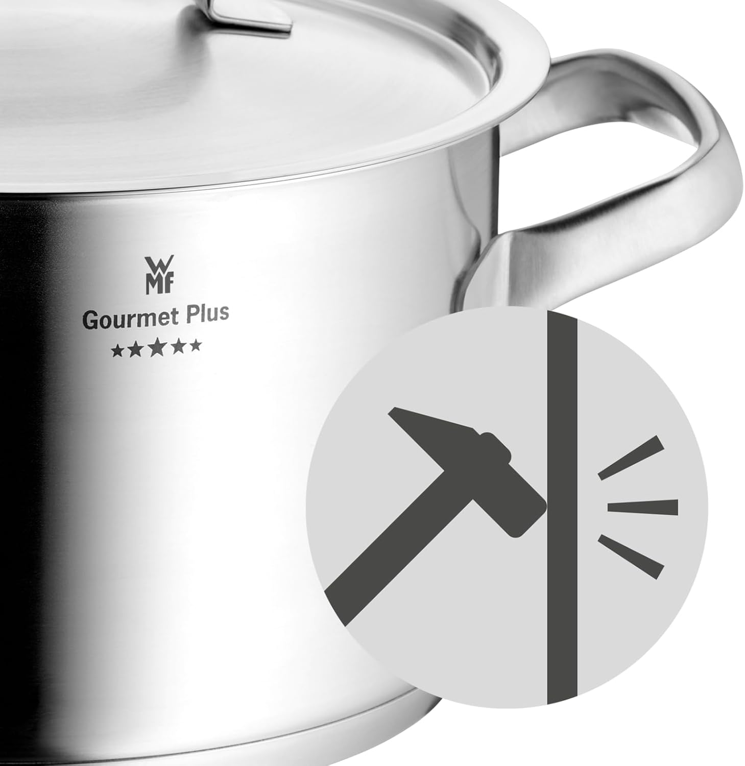 WMF Gourmet Plus - Batterie de cuisine 5 pièces, compatible induction, acier inoxydable, 1 casserole basse 20 cm, 3 casseroles hautes 16 cm, 20 cm et 24 cm, 1 casserole 16 cm avec 4 couvercles en acier inoxydable