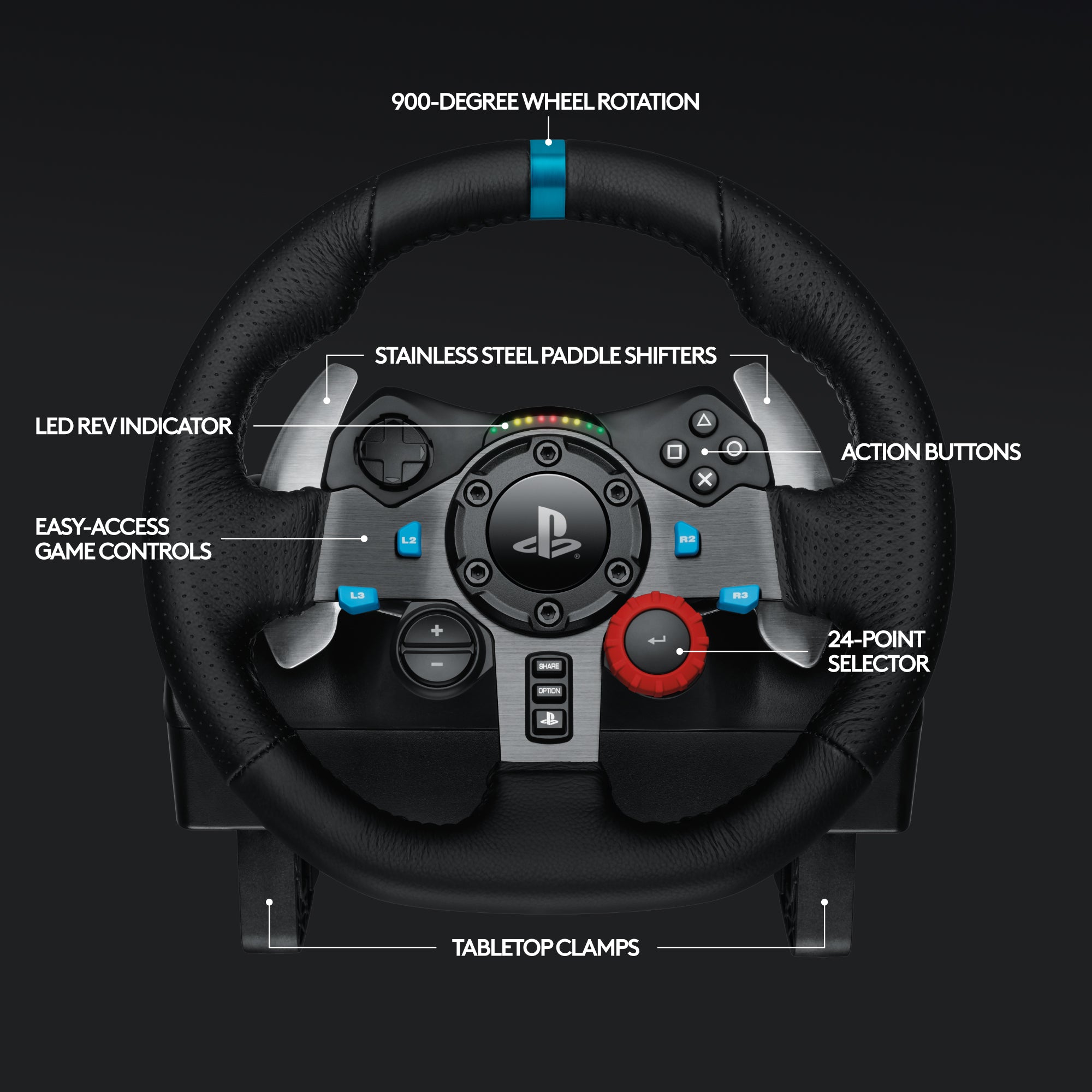 Volant et pédales Logitech G29 Driving Force pour PS5, PS4, PC et Mac - Noir