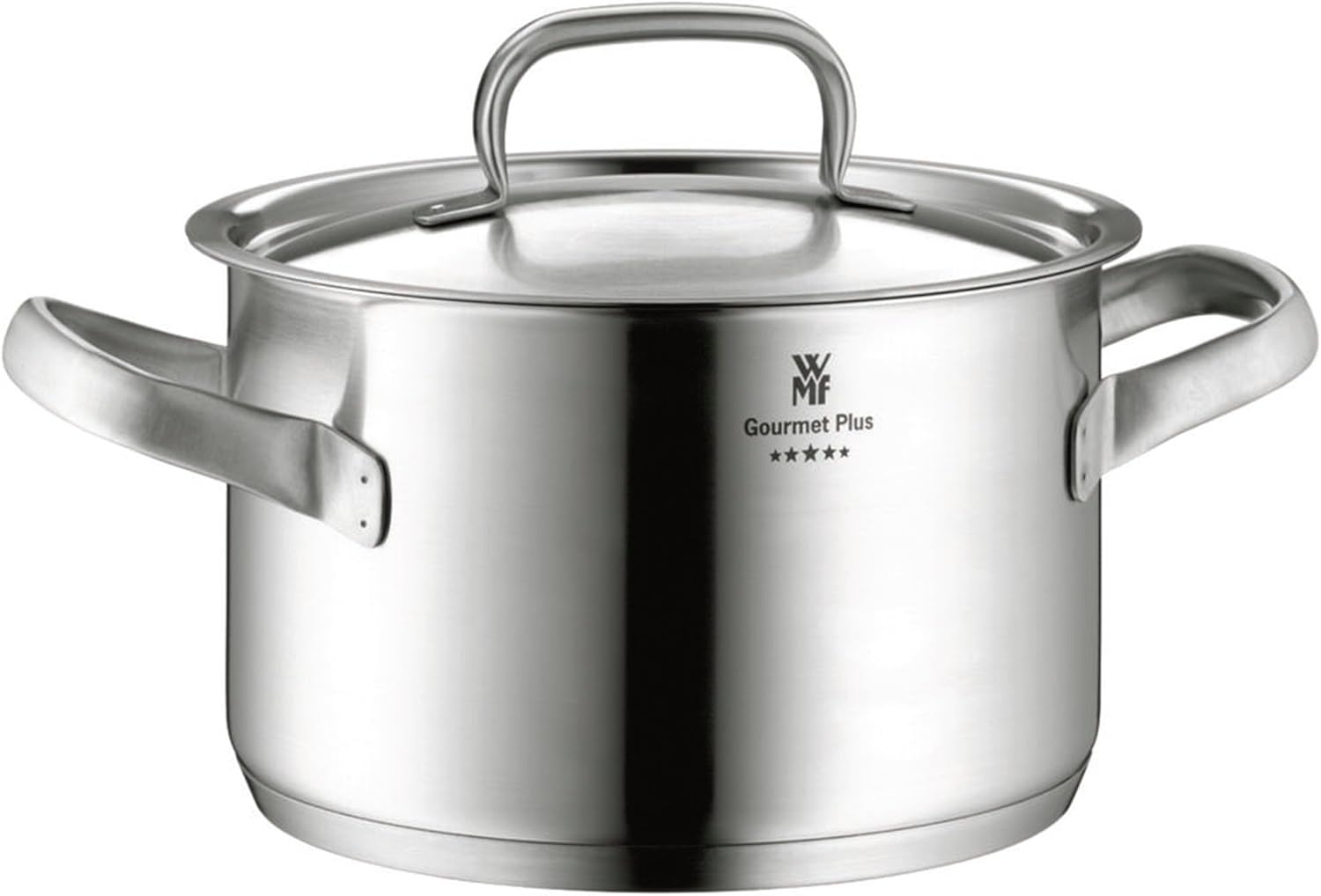 WMF Gourmet Plus - Batterie de cuisine 5 pièces, compatible induction, acier inoxydable, 1 casserole basse 20 cm, 3 casseroles hautes 16 cm, 20 cm et 24 cm, 1 casserole 16 cm avec 4 couvercles en acier inoxydable