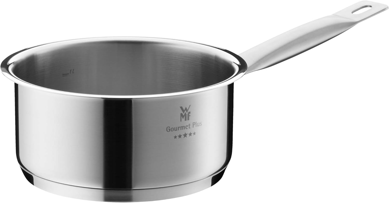 WMF Gourmet Plus - Batterie de cuisine 5 pièces, compatible induction, acier inoxydable, 1 casserole basse 20 cm, 3 casseroles hautes 16 cm, 20 cm et 24 cm, 1 casserole 16 cm avec 4 couvercles en acier inoxydable