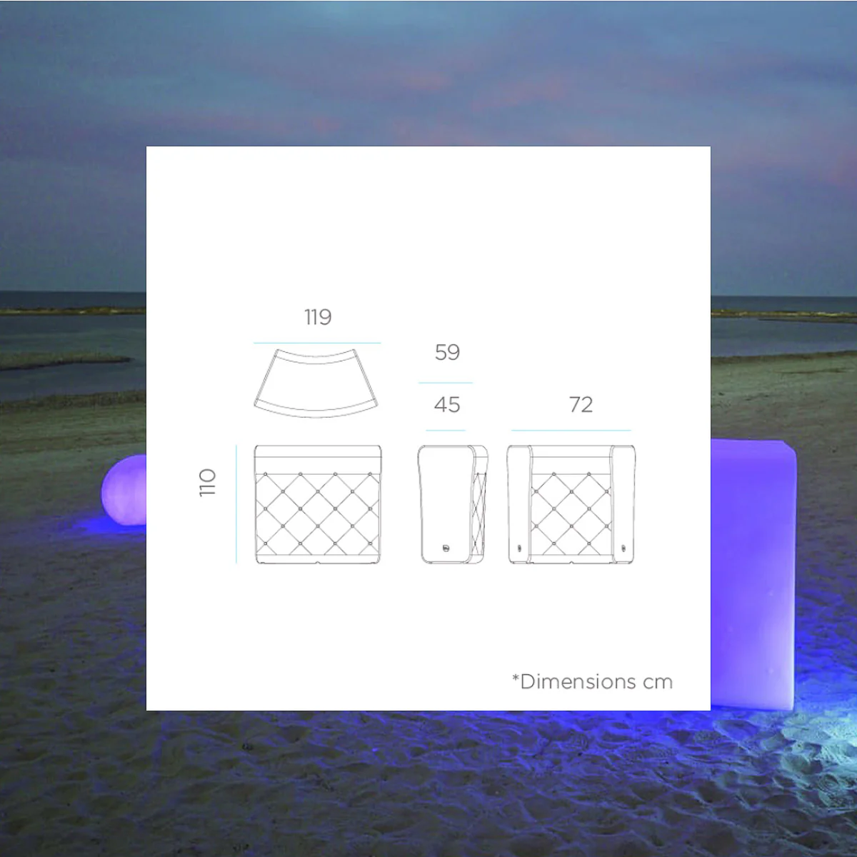 Comptoir de bar incurvé avec éclairage Ibiza 120