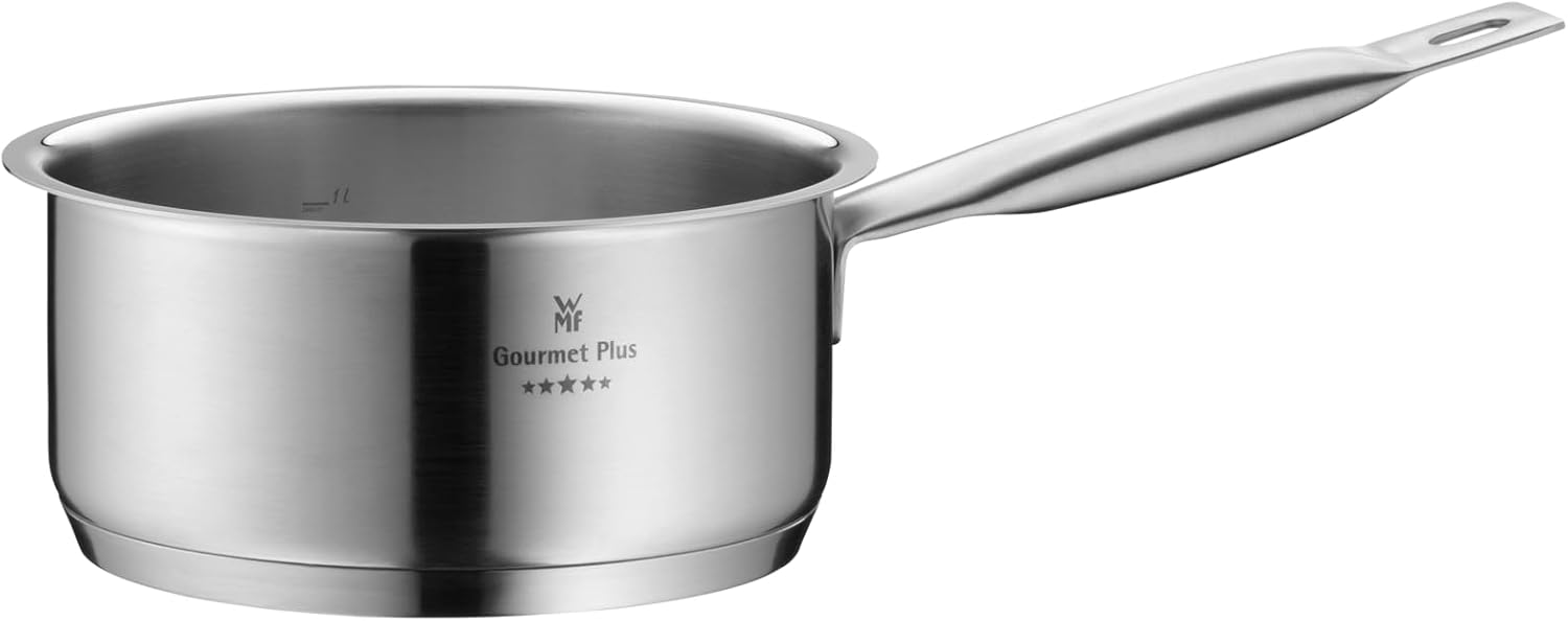 WMF Gourmet Plus - Batterie de cuisine 5 pièces, compatible induction, acier inoxydable, 1 casserole basse 20 cm, 3 casseroles hautes 16 cm, 20 cm et 24 cm, 1 casserole 16 cm avec 4 couvercles en acier inoxydable