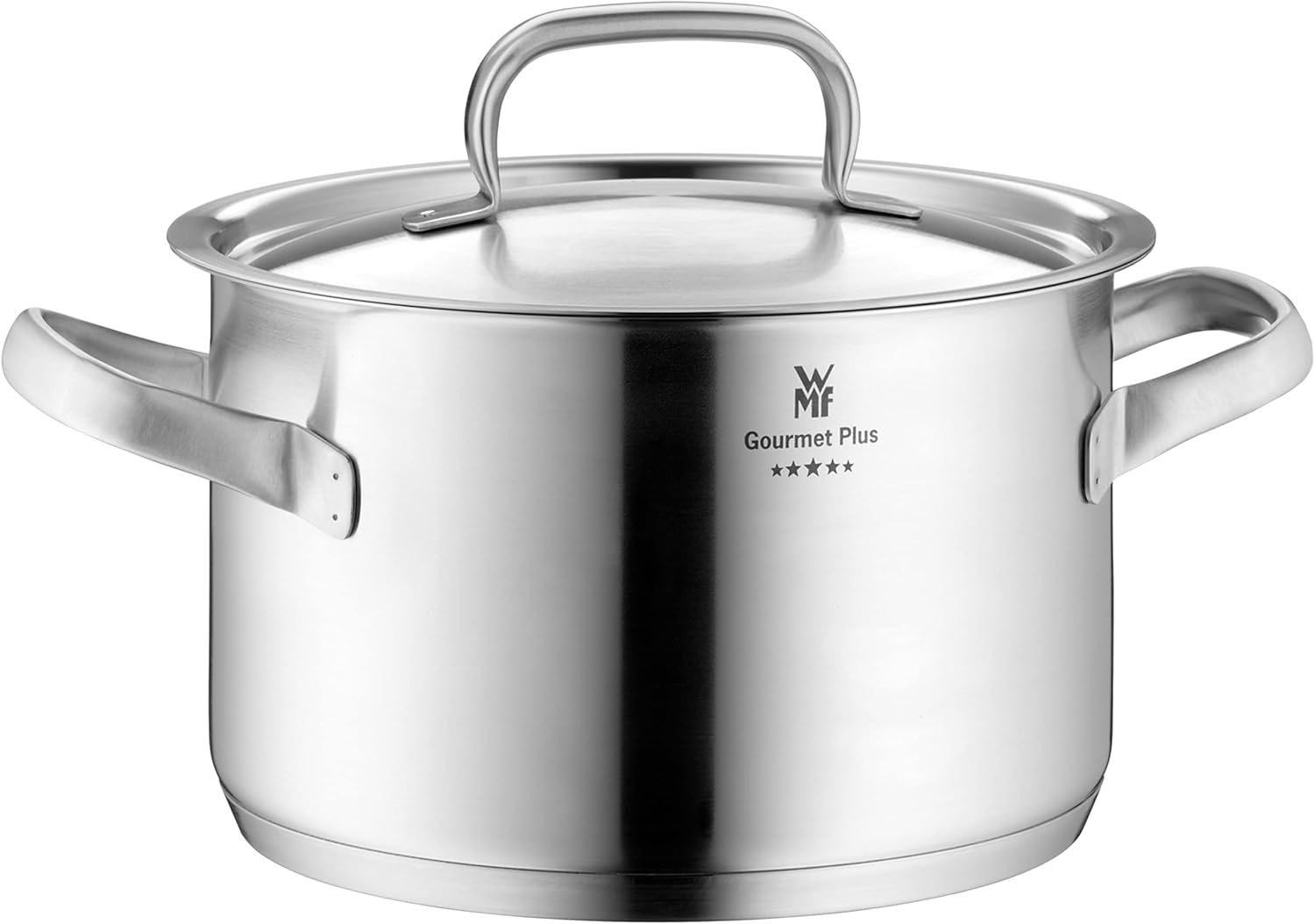 WMF Gourmet Plus - Batterie de cuisine 5 pièces, compatible induction, acier inoxydable, 1 casserole basse 20 cm, 3 casseroles hautes 16 cm, 20 cm et 24 cm, 1 casserole 16 cm avec 4 couvercles en acier inoxydable