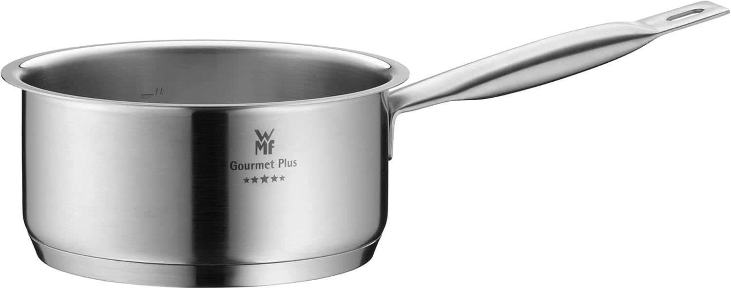 WMF Gourmet Plus - Batterie de cuisine 5 pièces, compatible induction, acier inoxydable, 1 casserole basse 20 cm, 3 casseroles hautes 16 cm, 20 cm et 24 cm, 1 casserole 16 cm avec 4 couvercles en acier inoxydable