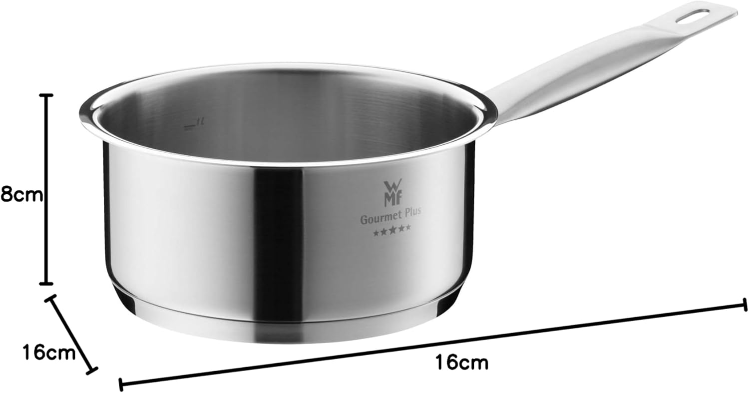 WMF Gourmet Plus - Batterie de cuisine 5 pièces, compatible induction, acier inoxydable, 1 casserole basse 20 cm, 3 casseroles hautes 16 cm, 20 cm et 24 cm, 1 casserole 16 cm avec 4 couvercles en acier inoxydable