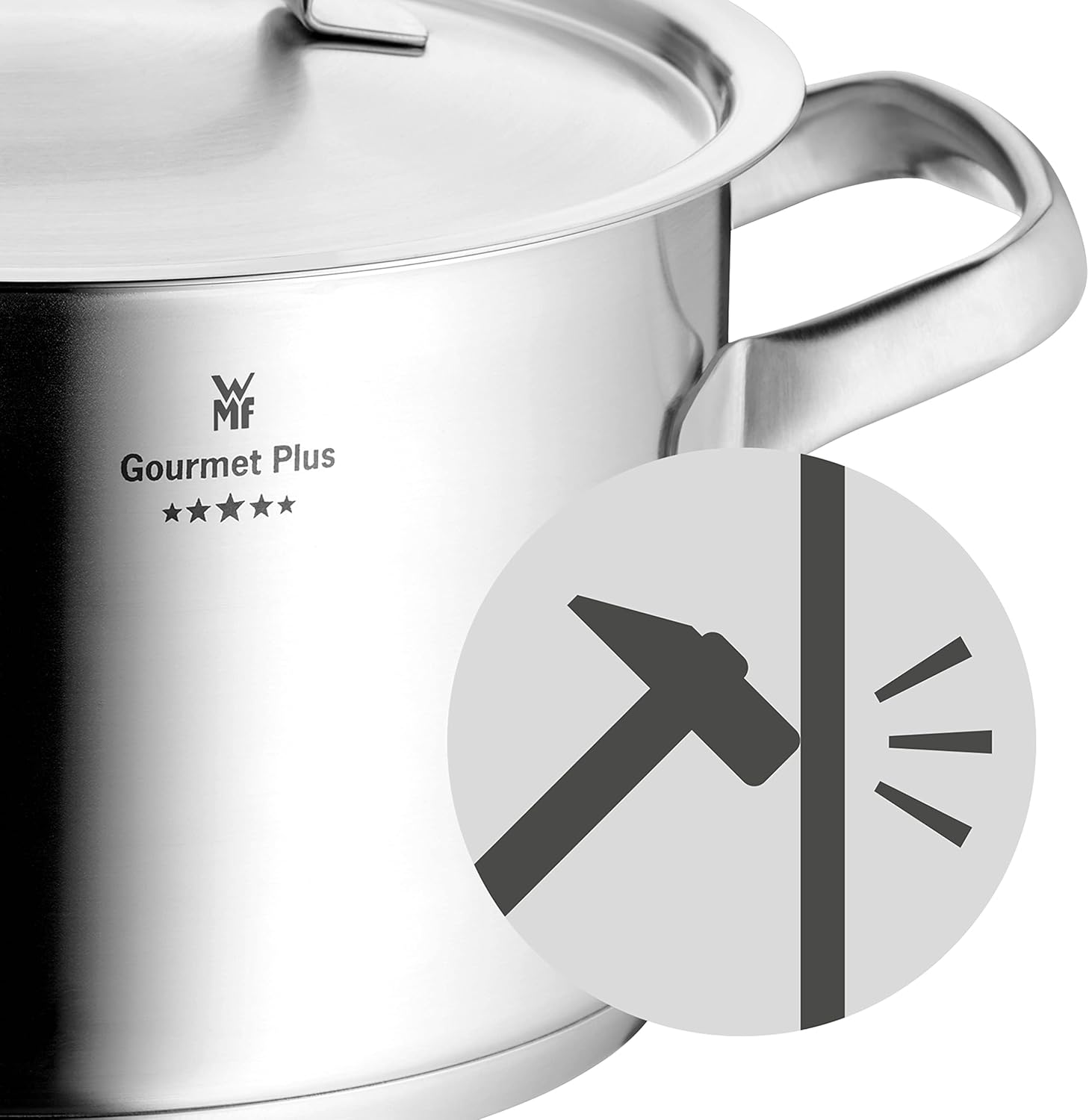 WMF Gourmet Plus - Batterie de cuisine 5 pièces, compatible induction, acier inoxydable, 1 casserole basse 20 cm, 3 casseroles hautes 16 cm, 20 cm et 24 cm, 1 casserole 16 cm avec 4 couvercles en acier inoxydable